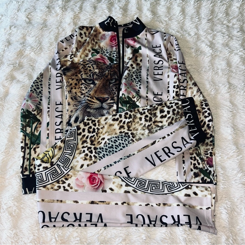 Women's Floral Leopard Bomber fashion suits Pink and Black